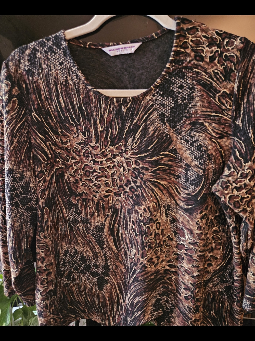 Allison Daley Black & Brown Animal-Print Scoop Neck Long Sleeve Top